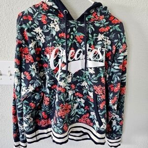 H&m Sweater women Sz L hoodie multi Print Colorful Long Sleeve Floral Excellent